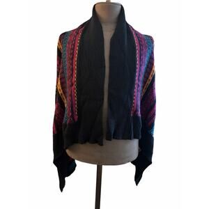 Jeans By Buffalo Long Sleeve Purple/Yellow Multi Tribal Cardigan Sweater Small